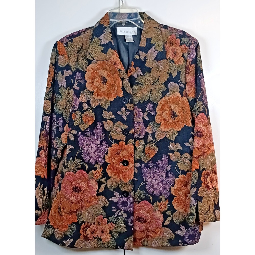 Vintage womens Jacket SZ14 Tapestry Boho Cottagecore Floral Jacquard Blazer
